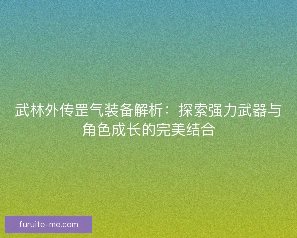 武林外传罡气装备解析：探索强力武器与角色成长的完美结合